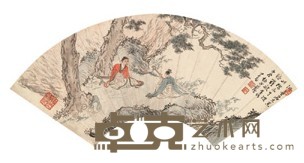 溥儒 松下清谈 扇面镜心 18.5X51.5cm